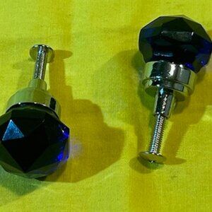 Small 1 1/2"wide Dark Blue Solid Crystal Glass Drawer Pulls Set of Two (2) HO35D